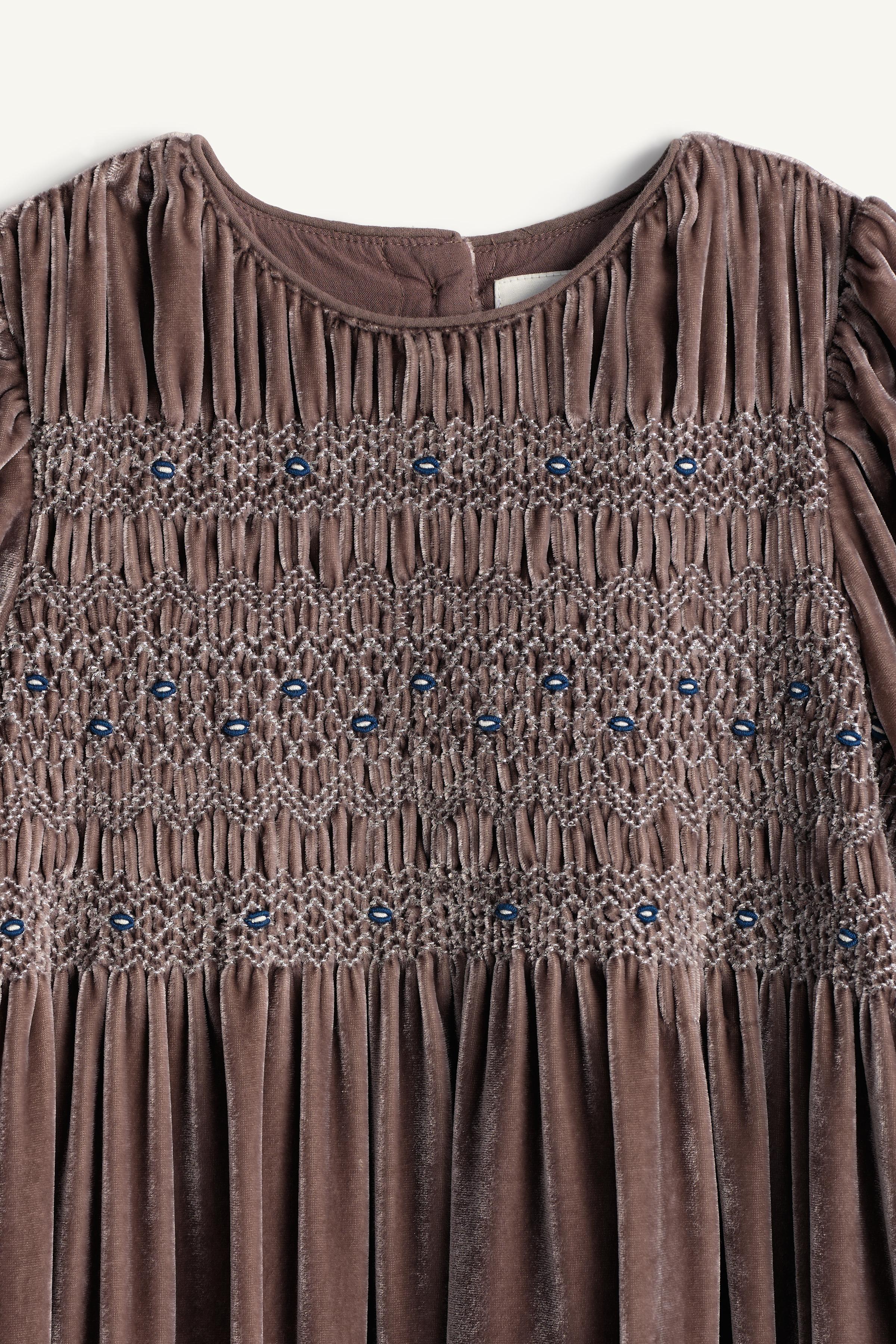 LIMITED EDITION EMBROIDERED SMOCKED VELVET DRESS
