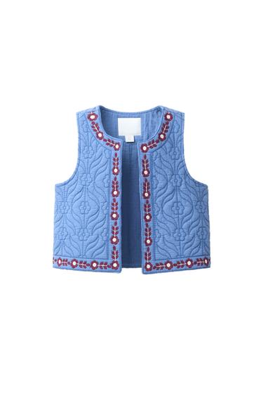 CHALECO TEXTURA BORDADOS - Azul de Zara
