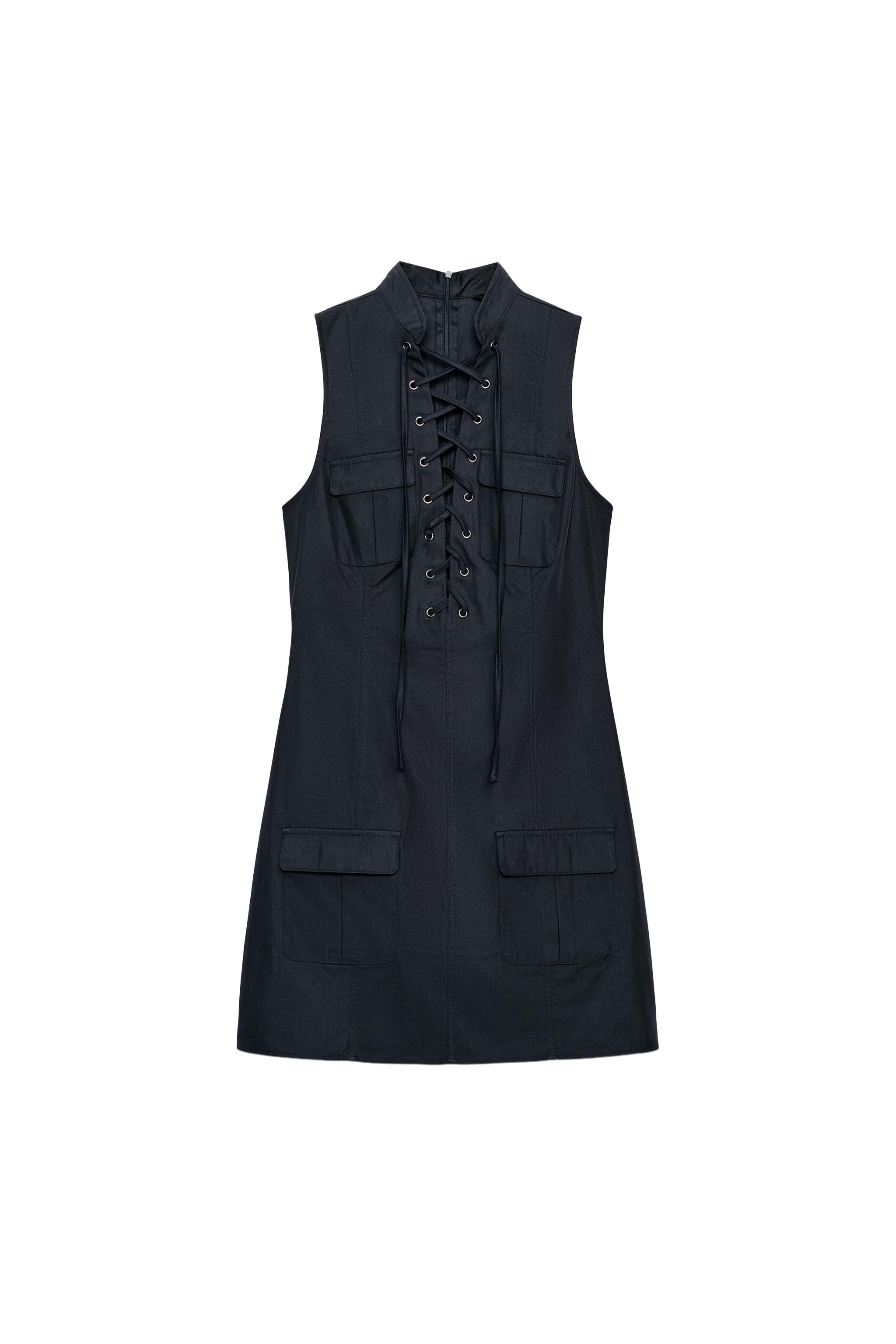 VESTIDO CORTO TIRAS CUZADAS BOLSILLOS