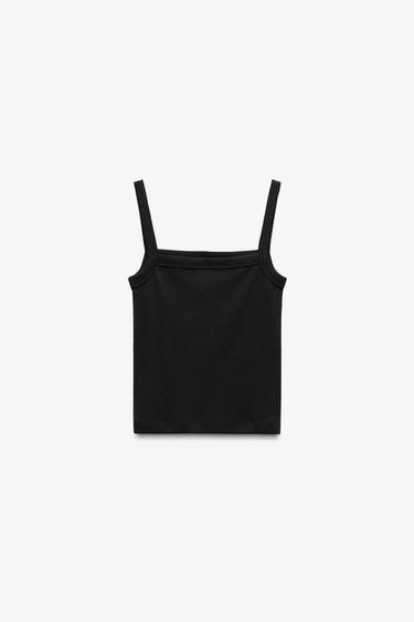 SQUARE NECKLINE T-SHIRT - Black by Zara - Image 5