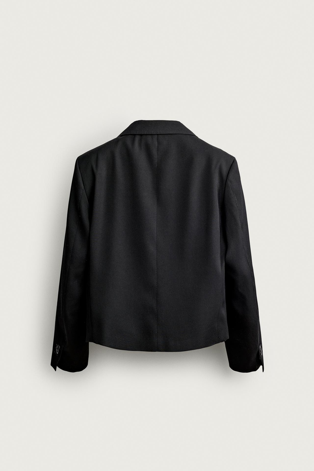 CROPPED FIT 100% WOOL SUIT BLAZER — Black