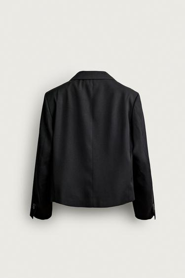 CROPPED FIT 100% WOOL SUIT BLAZER — Black 2