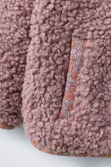 MANTEAU DOUBLÉ EFFET MOUTON À FLEURS - Magenta de Zara - Image 4