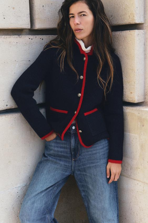 CARDIGAN WITH CONTRAST TRIMS - Navy blue by Zara - Image 0