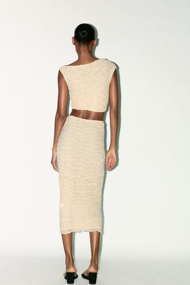 DRAPED LACE DIAMANTÉ SKIRT - Beige-pink de Zara - Image 4