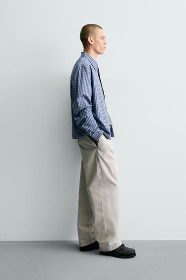 CHEMISE COURTE AJUSTÉE À CARREAUX BRODÉE - Bleu de Zara - Image 4