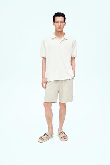 LINEN BLEND BERMUDA SHORTS - Light beige by Zara