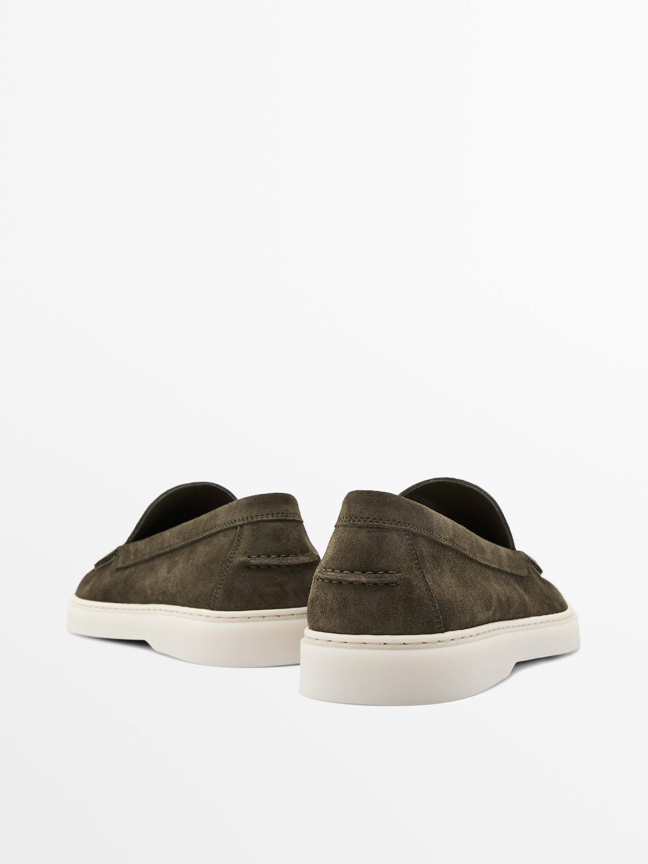 Split leather loafers with moc toe - Stone Gray | ZARA Split leather loafers with moc toe - Stone Gray | ZARA