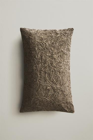 EMBROIDERED CUSHION COVER - Grey by Zara