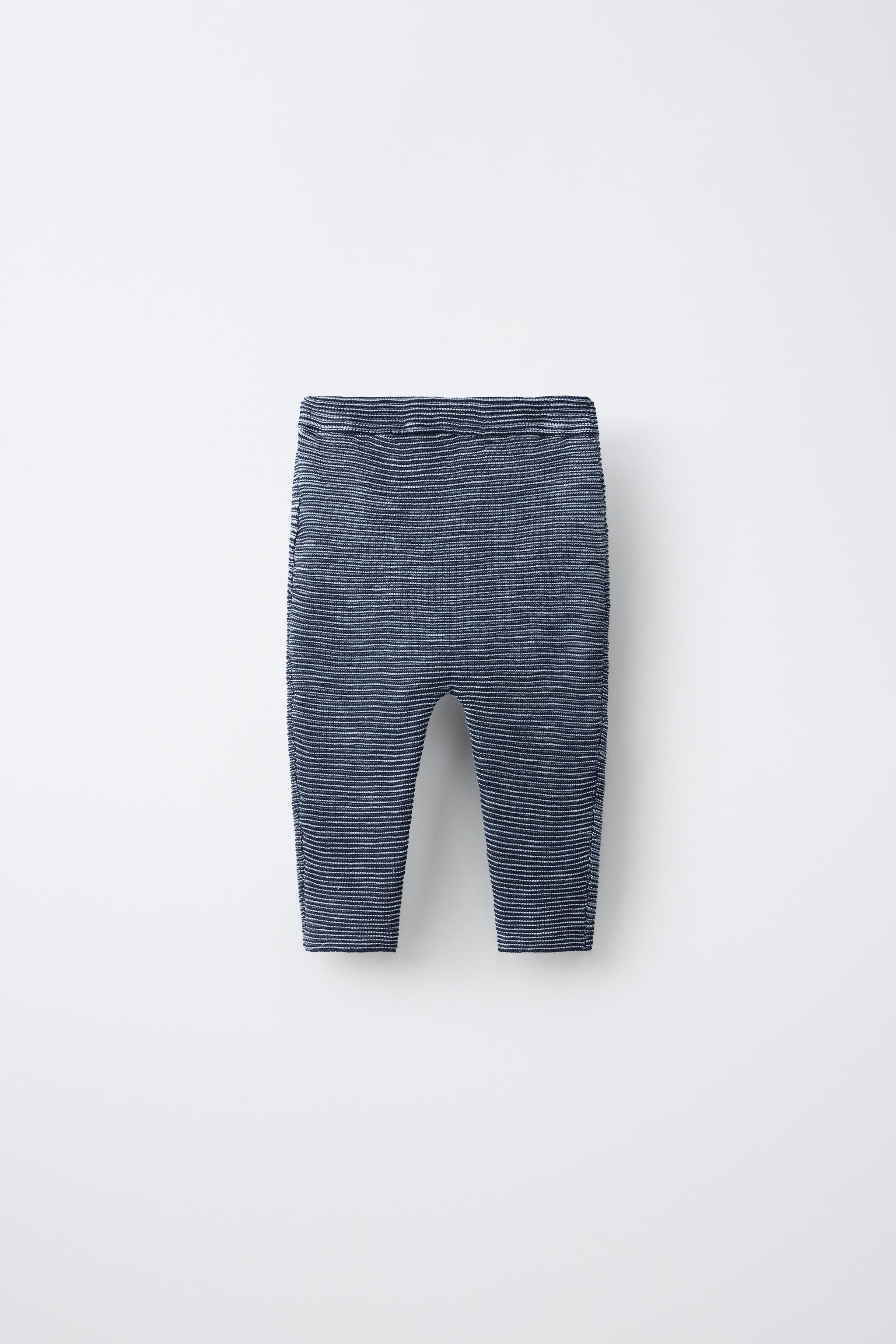 STRIPED KNIT PANTS — Mid-blue