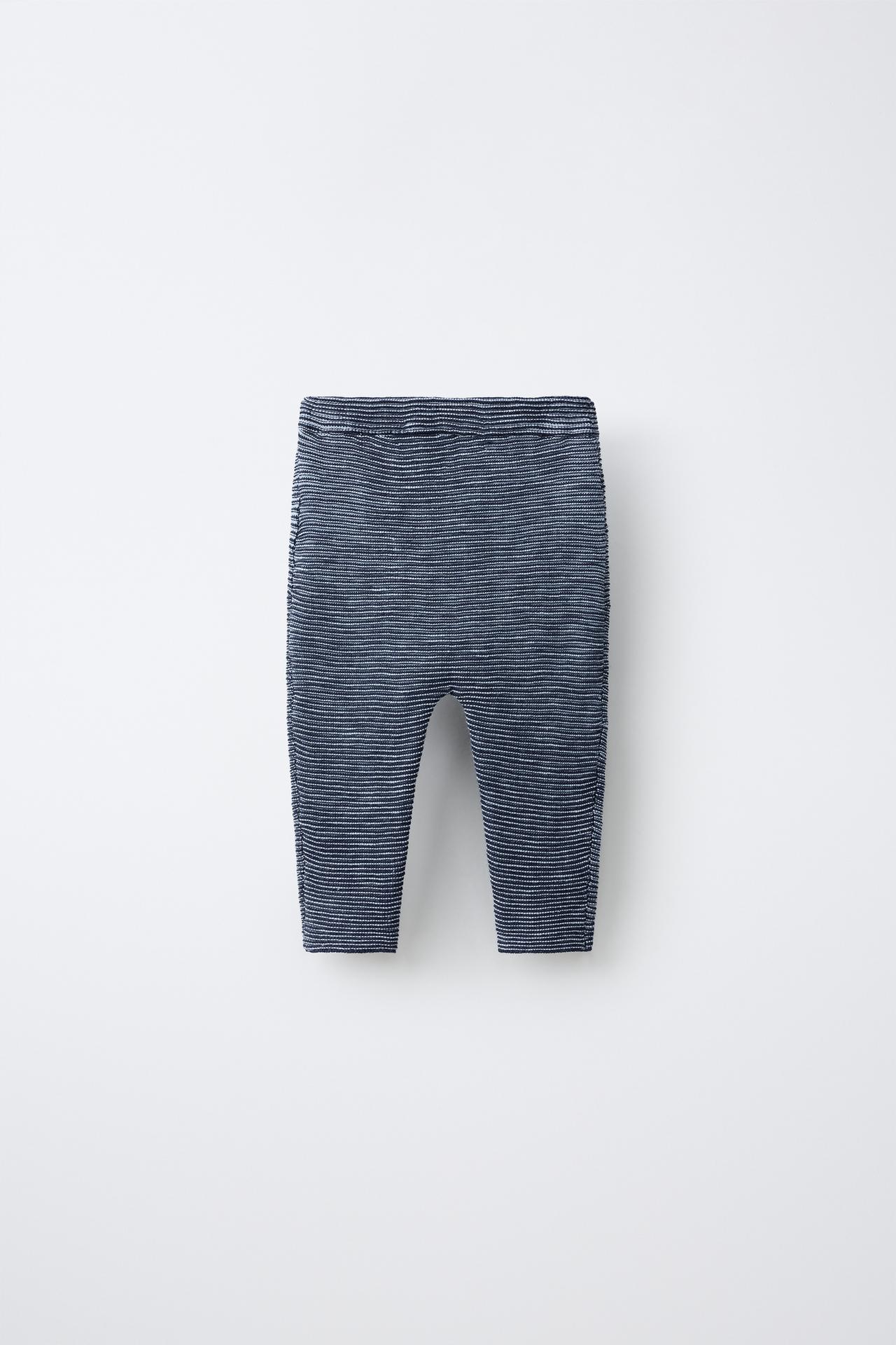 STRIPED KNIT PANTS — Mid-blue