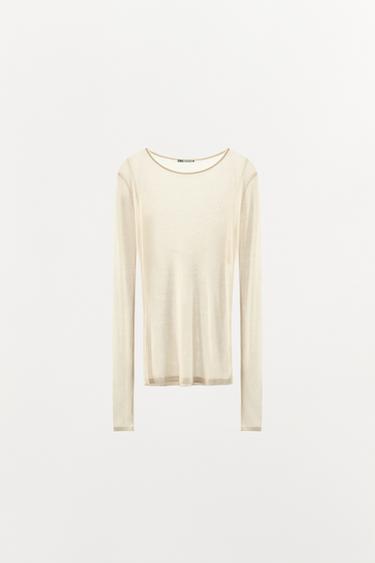Zara LYOCELL BACK T-SHIRT - Oyster-white