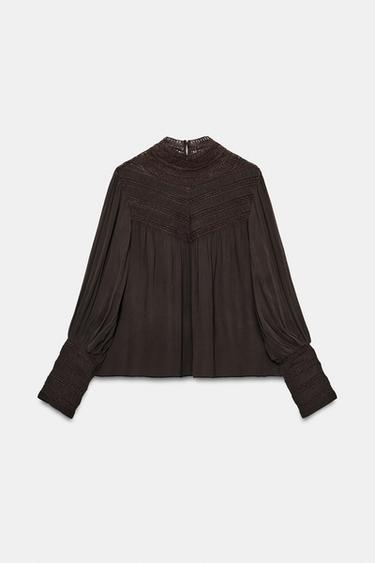 ZW COLLECTION EMBROIDERED BLOUSE - Brown by Zara - Image 0