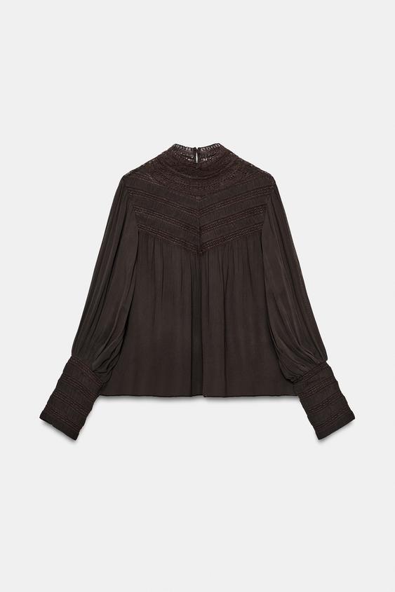 BLUSA BORDADOS ZW COLLECTION - Marrón de Zara - Imagen 0