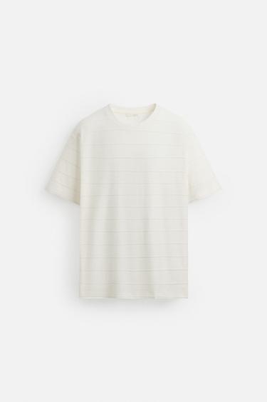 STRIPED IRREGULAR TEXTURE T-SHIRT - Oyster-white by Zara - Image 5