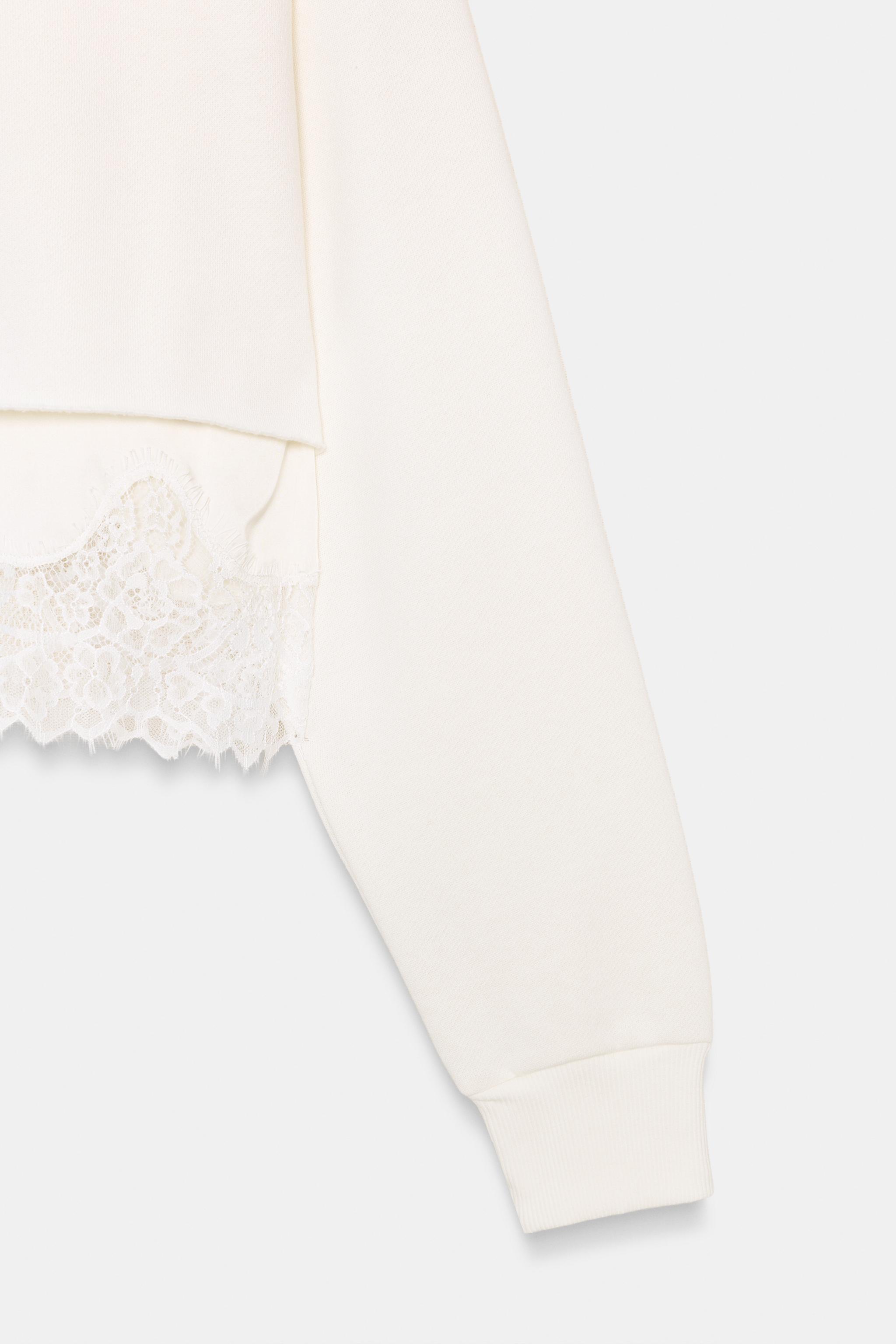 KONTRAST DANTEL DETAYLI CROP SWEATSHIRT - Görsel 6