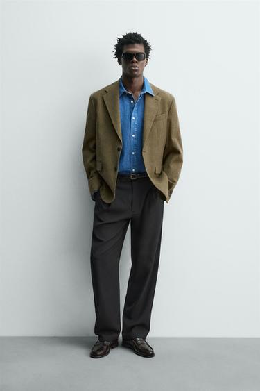 TEXTURED WOOL BLEND BLAZER - Khaki by Zara - Image 0