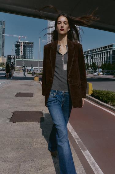 100% LEATHER STRAIGHT BLAZER - Brown by Zara - Image 0