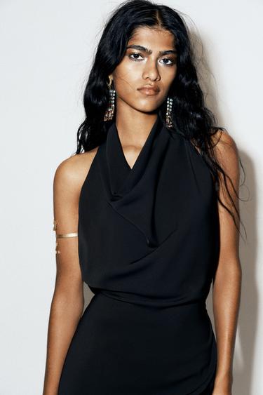 CHAIN HALTER MIDI DRESS - Black by Zara