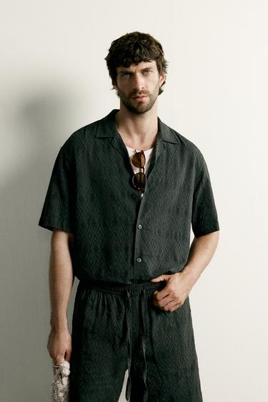 CHEMISE RELAXED FIT JACQUARD GÉOMÉTRIQUE - Vert de Zara - Image 0