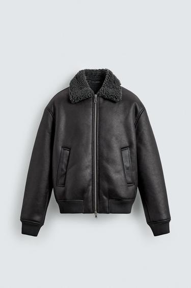 DOUBLE-FACED LEATHER EFFECT JACKET - Anthracite Grey by Zara