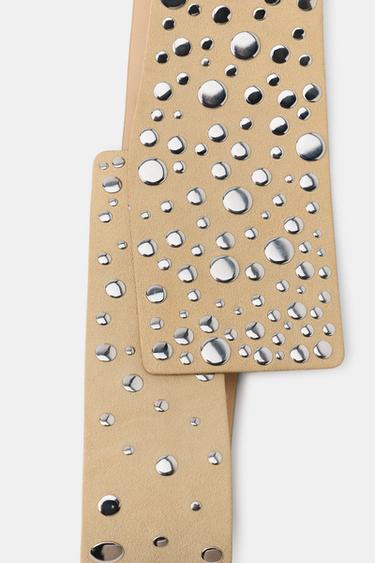 GÜRTEL AUS 100% LEDER MIT NIETEN - Hellgelb von Zara