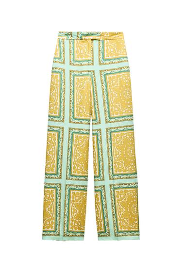 PRINTED LINEN BLEND TROUSERS