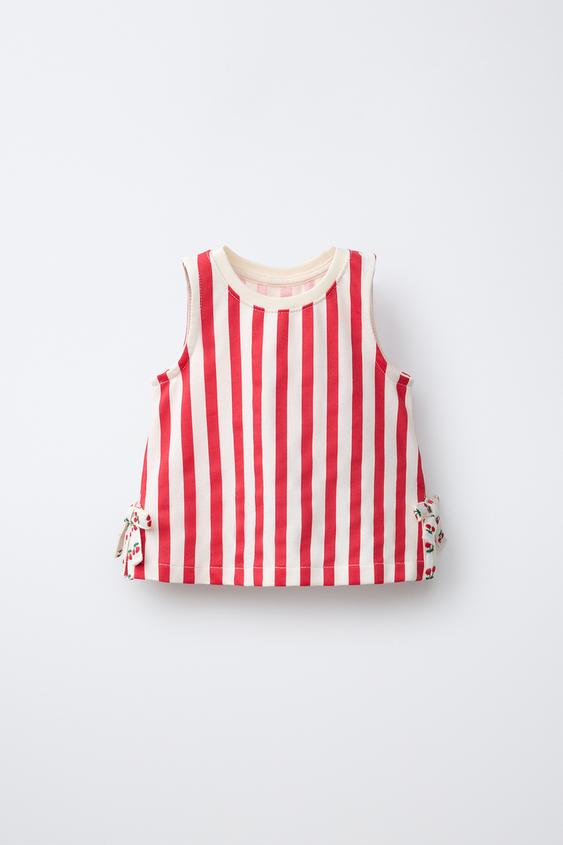 STRIPED T-SHIRT WITH BOWS - White / Red by Zara - Image 0