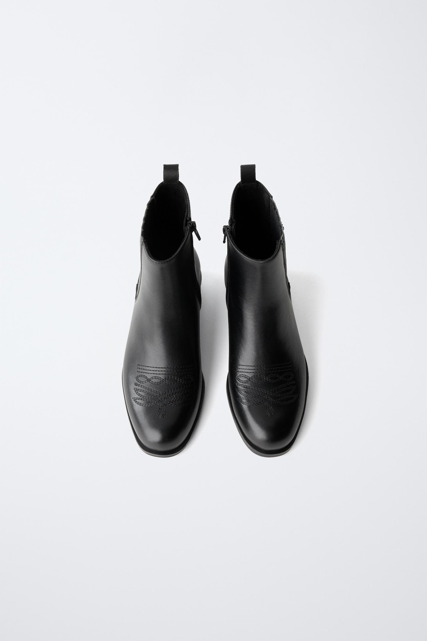 Детские ботинки Zara Leather Cowboy Ankle, цвет: Чёрный — фото 4