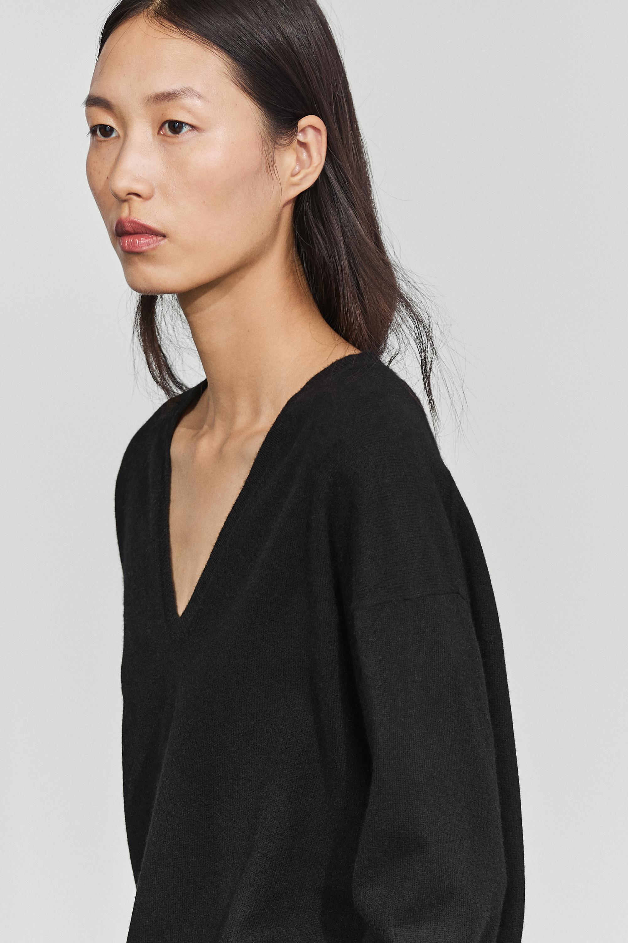Wool blend knit V-neck sweater