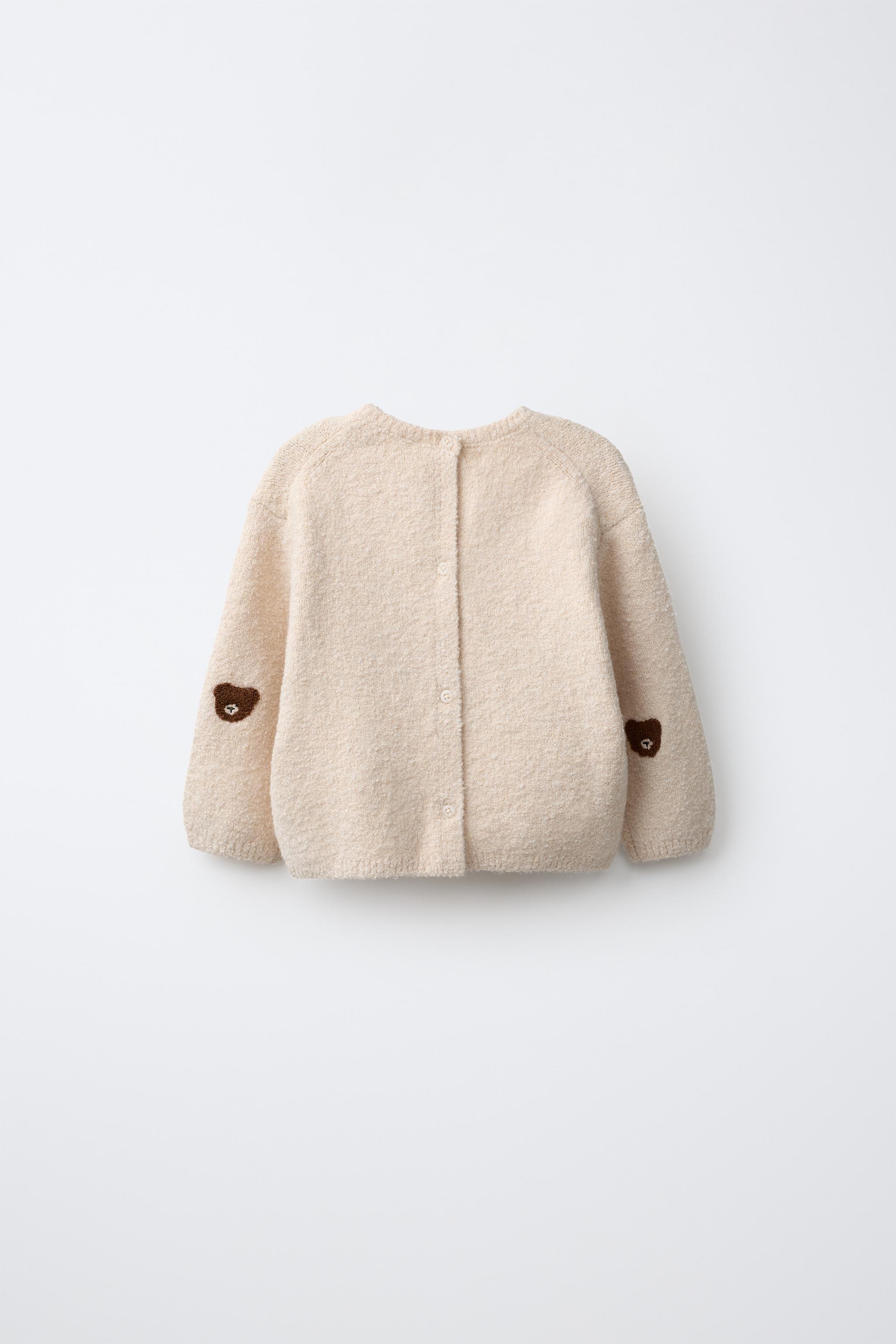 EMBROIDERED TEDDY BEAR KNIT JUMPER — Light beige