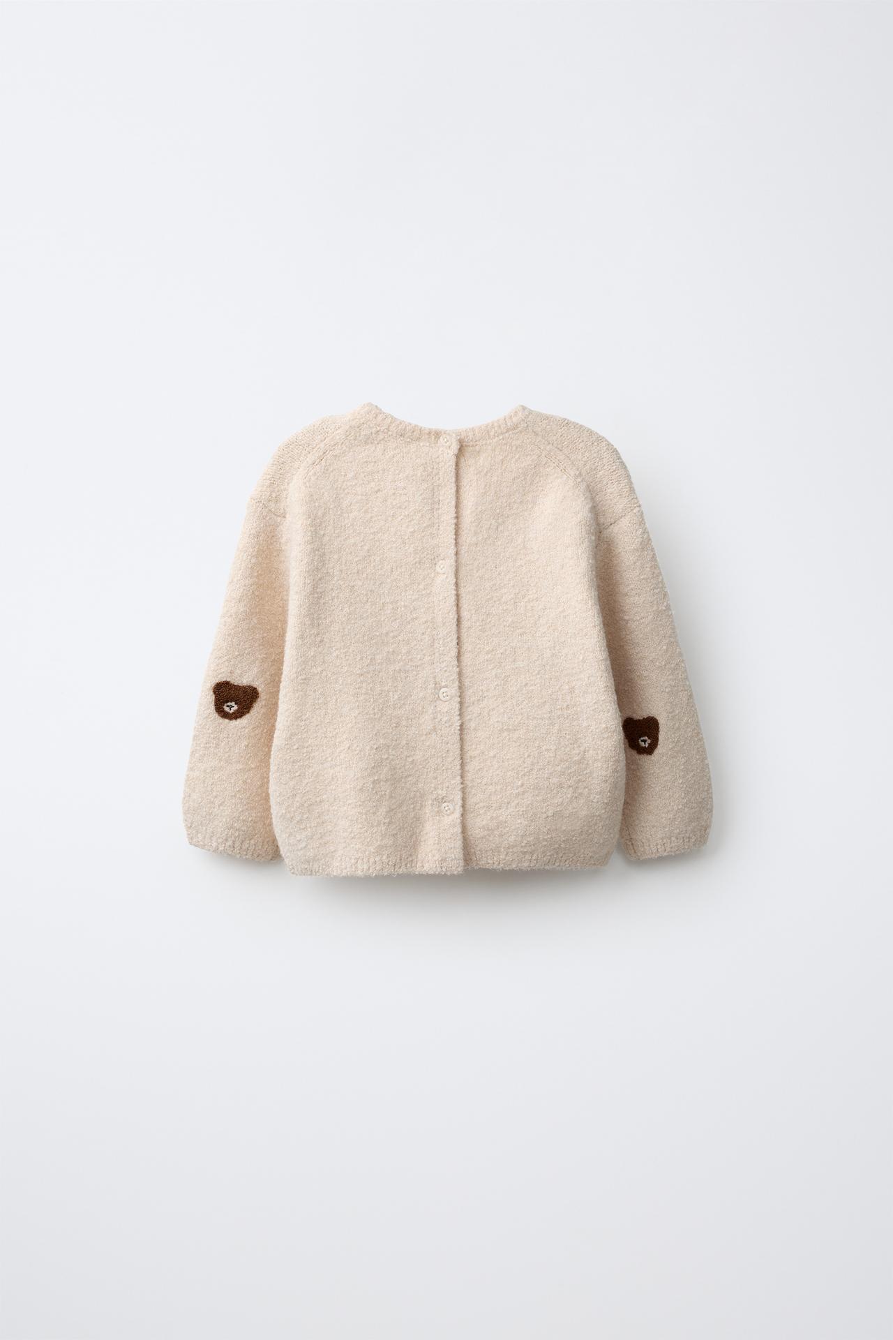 EMBROIDERED TEDDY BEAR KNIT SWEATER — Light beige