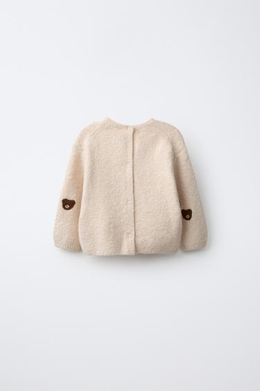 EMBROIDERED TEDDY BEAR KNIT SWEATER — Light beige 2