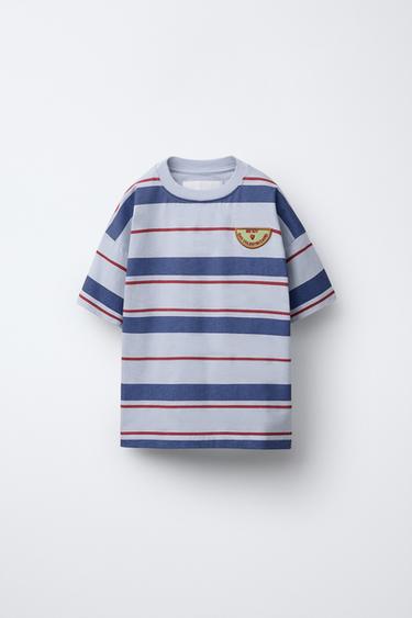 STRIPED T-SHIRT WITH PATCH - Multicoloured by Zara - Image 0
