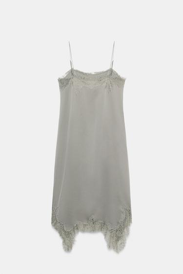 ROBE MI-LONGUE DENTELLE ZW COLLECTION - Gris moyen de Zara - Image 7