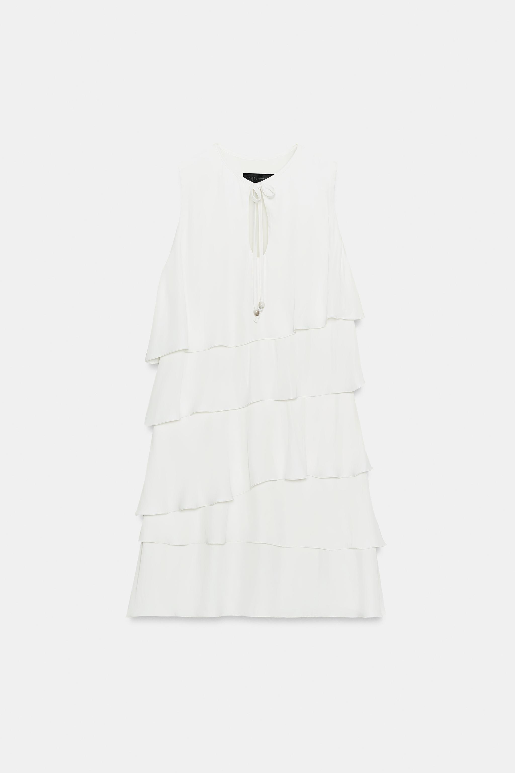 white frill dress zara S O L D beautiful ruffle dress size XS/S so cute with cowgirl boots, white tennis shoes, sandals- so many outfits with this! bid: $16 plus $6 ship buy it now: $28 plus $6 ship Featuring ruffles and sequin details. Halter Neck White Frill Dress