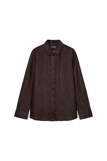 CAMISA LINO 100% ZW COLLECTION - Marrón de Zara