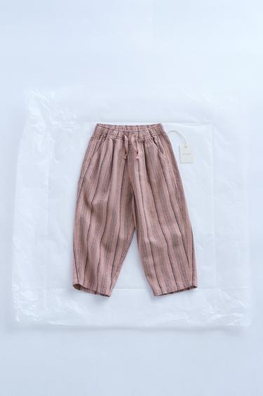 TIMELESZ - LINEN STRIPE TROUSERS - Apricot by Zara - Image 0