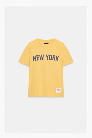 تيشرت VARSITY بأكمام قصيرة - أصفر by Zara
