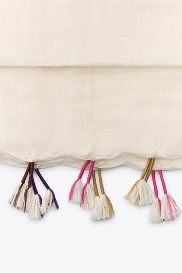 FOULARD AVEC LIN ET POMPONS - Écru de Zara - Image 3