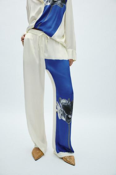ZW COLLECTION PRINTED TROUSERS - Ecru / Blue by Zara - Image 1