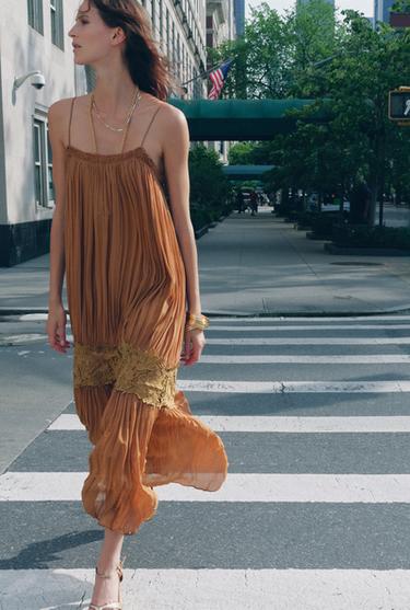 ZW COLLECTION CRINKLED EMBROIDERED DRESS - Brown by Zara