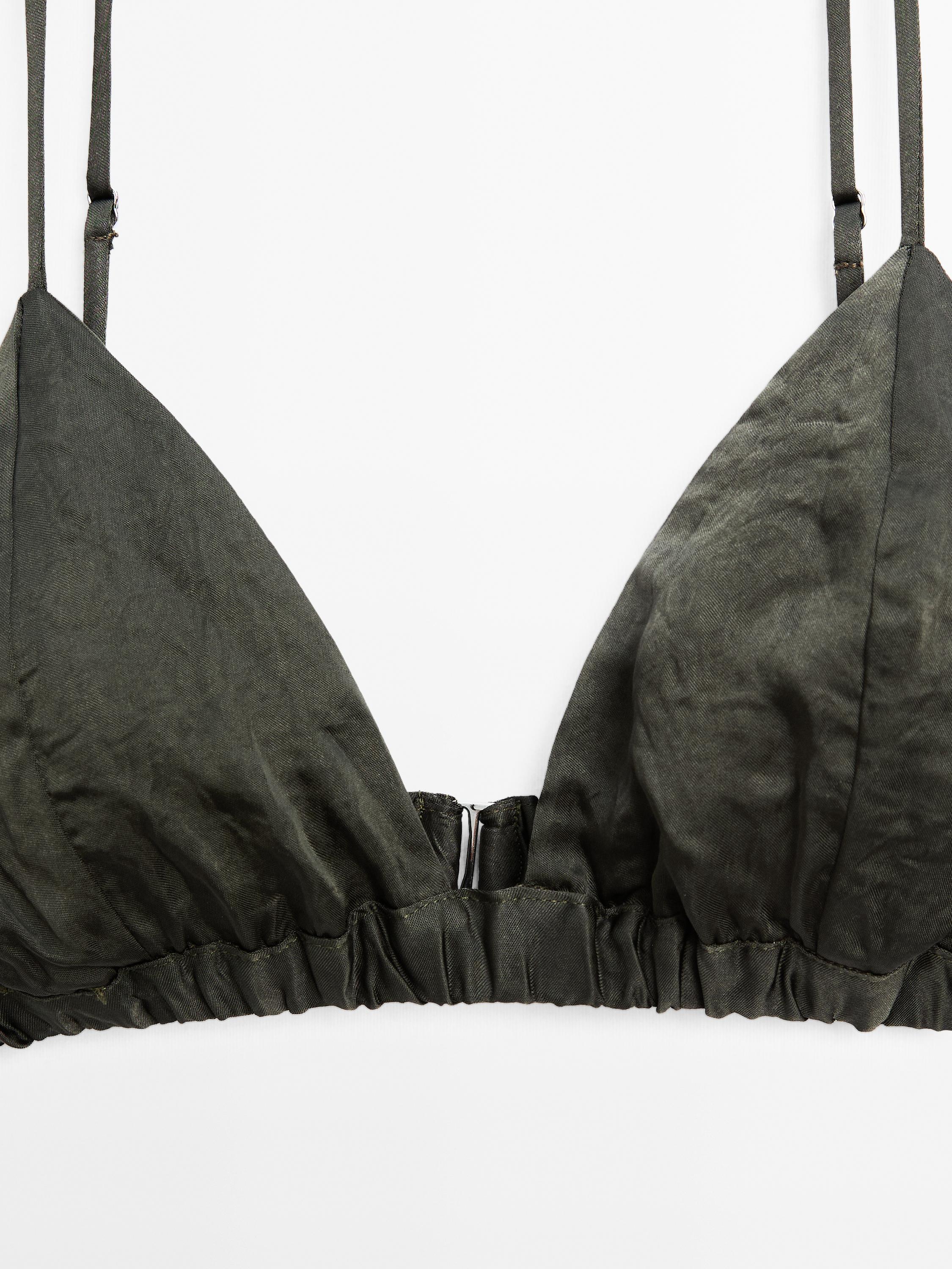 Satin triangle bra with elasticated detail - STUDIO
