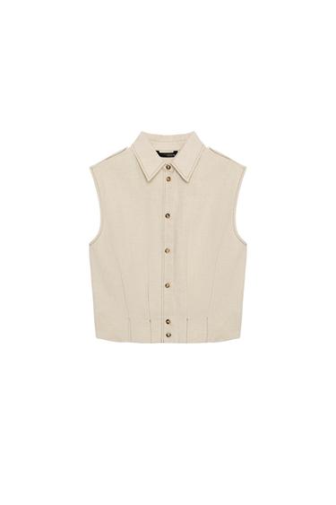 LINEN BLEND SLEEVELESS TOP - Light beige by Zara