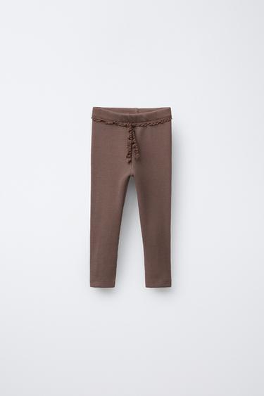 WAFFLE-KNIT LACE LEGGINGS - Chocolate by Zara