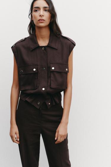 CARGO WAISTCOAT WITH LINEN - Brown by Zara - Image 4