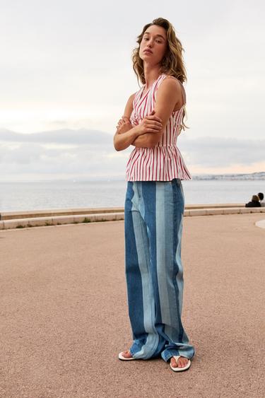 JEANS Z1975 STRAIGHT TIRO MEDIO RAYAS - Azul medio de Zara