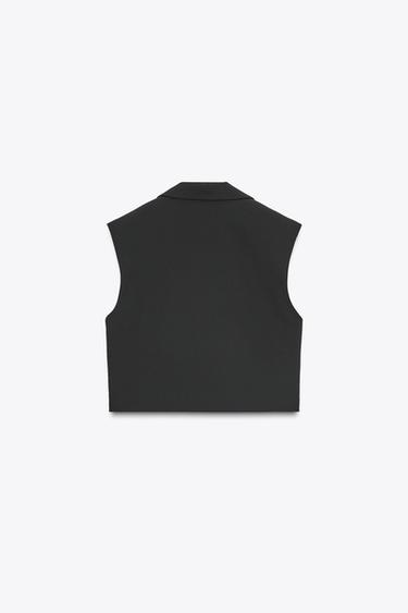 GILET COURT COL À REVERS - Noir de Zara - Image 5