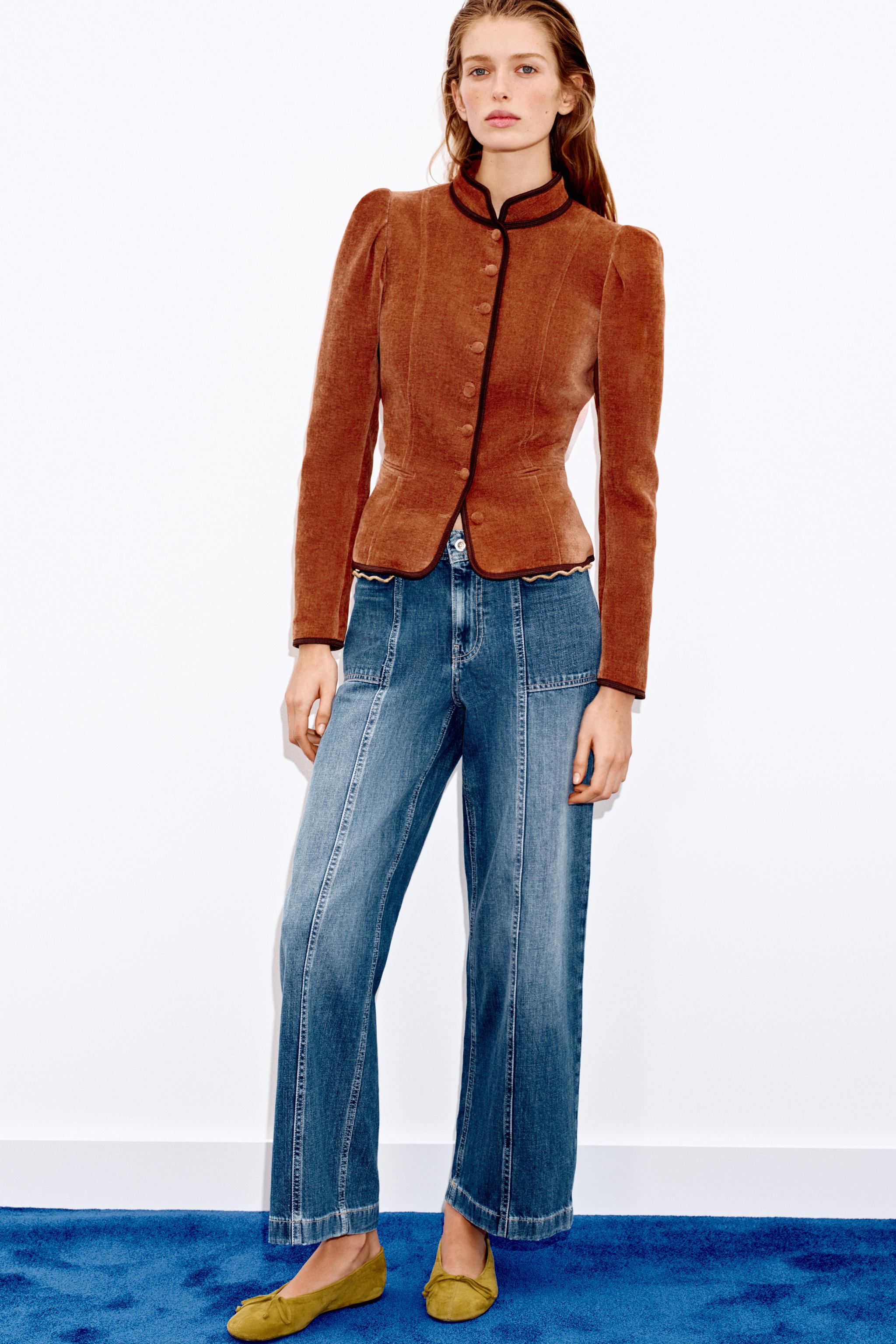 CONTRASTING TRIM BLAZER - Burnt orange | ZARA United States