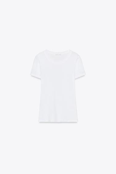 SHORT SLEEVE COTTON T-SHIRT - Oyster-white by Zara - Image 3